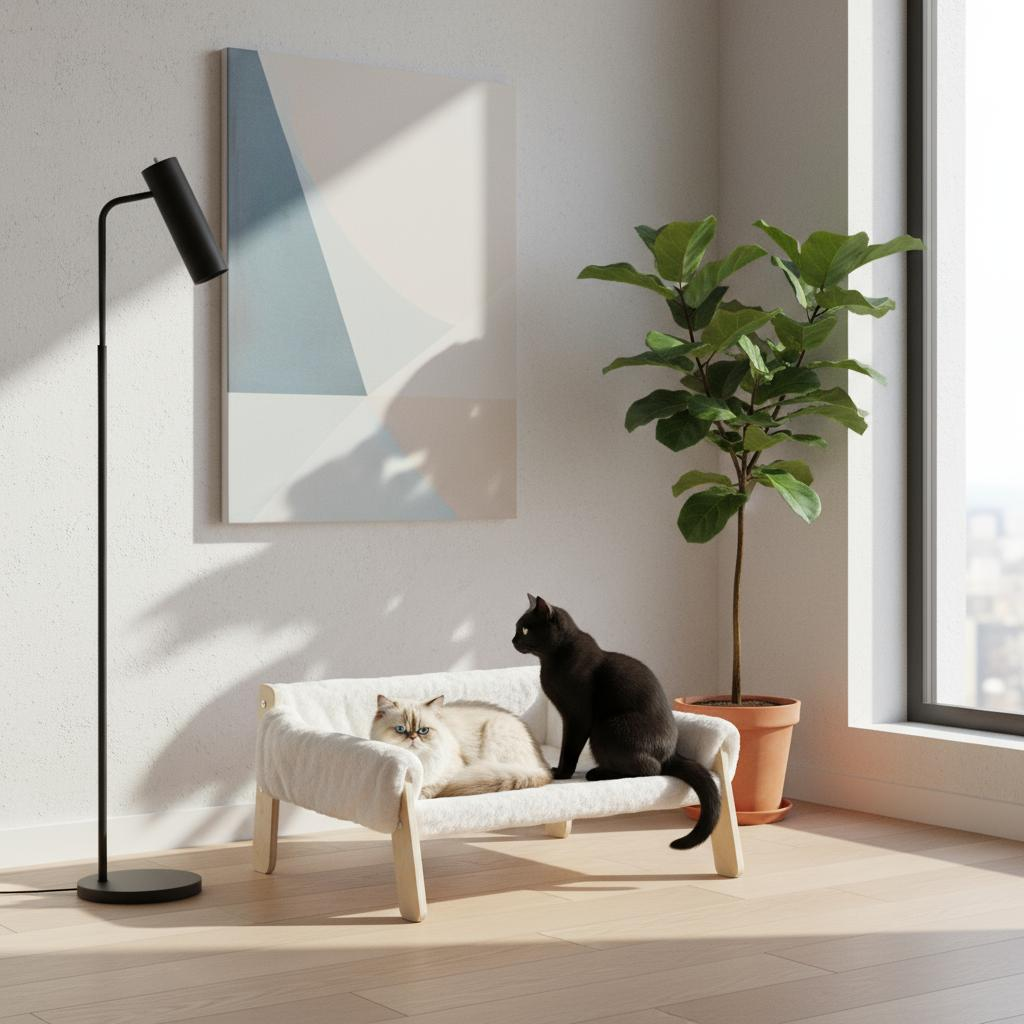Cats relaxing together in a modern home